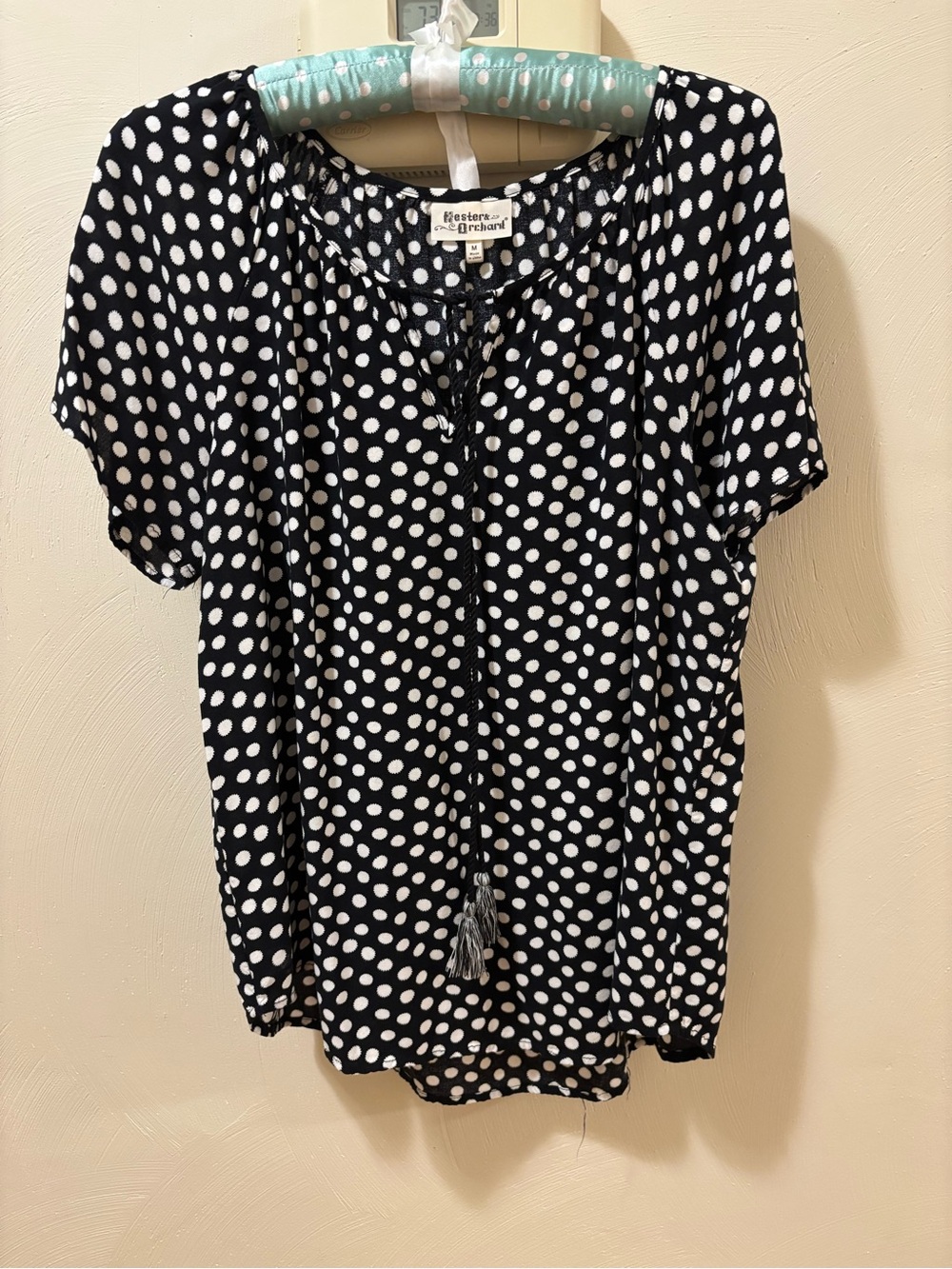 Hester & Orchard Black Polka Dot Peasant Top
